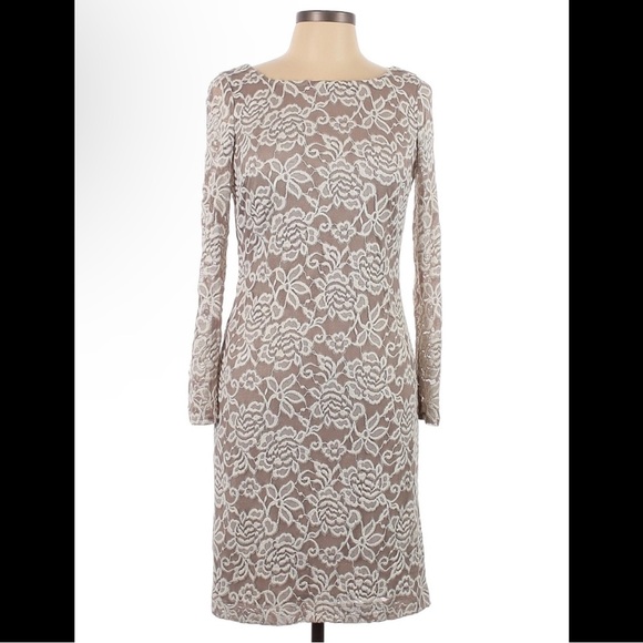 Eliza J Womens Grey Beige Mauve Lace Long Sleeve Cocktail Dress Formal Bodycon 2 - Picture 1 of 10